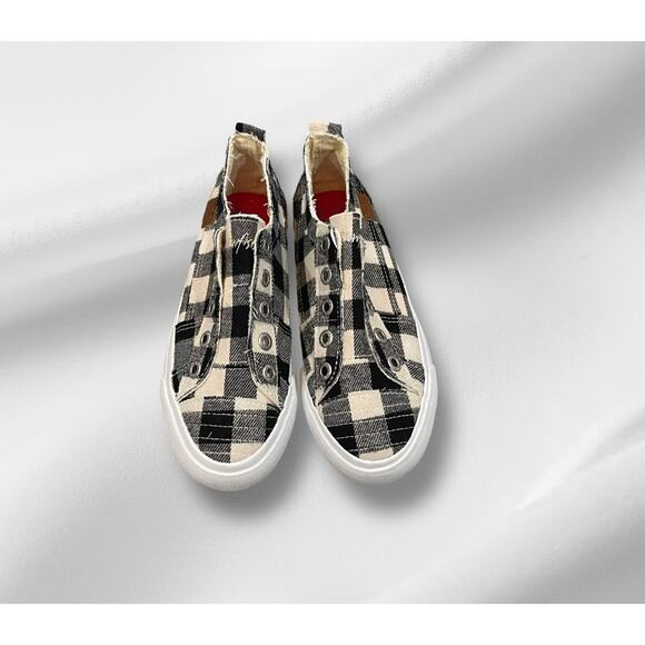 Blowfish Malibu Sneaker Girls 5 StreetWear Cream Buffalo Check Skater Rocker - Picture 3 of 8